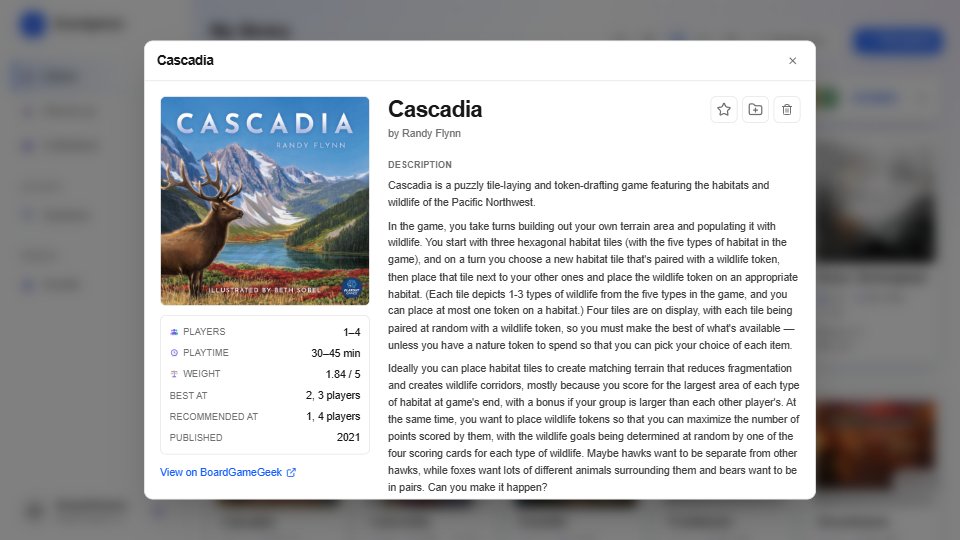 Cascadia's details: its cover art, designer, player count, playtime, weight and description from BoardGameGeek.