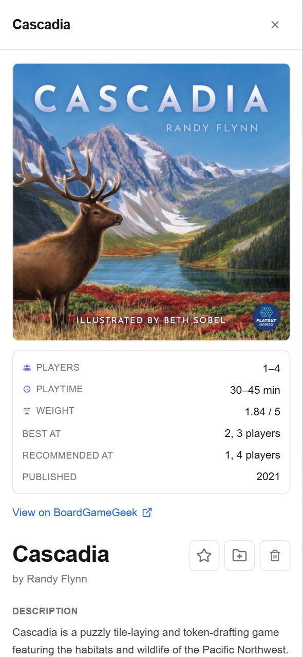 Cascadia's details: its cover art, designer, player count, playtime, weight and description from BoardGameGeek.